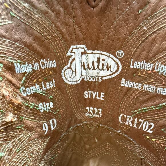 Justin Stampede Square Toe Western Boot Men\'s 9D Brown Leather Cowboy main image 11